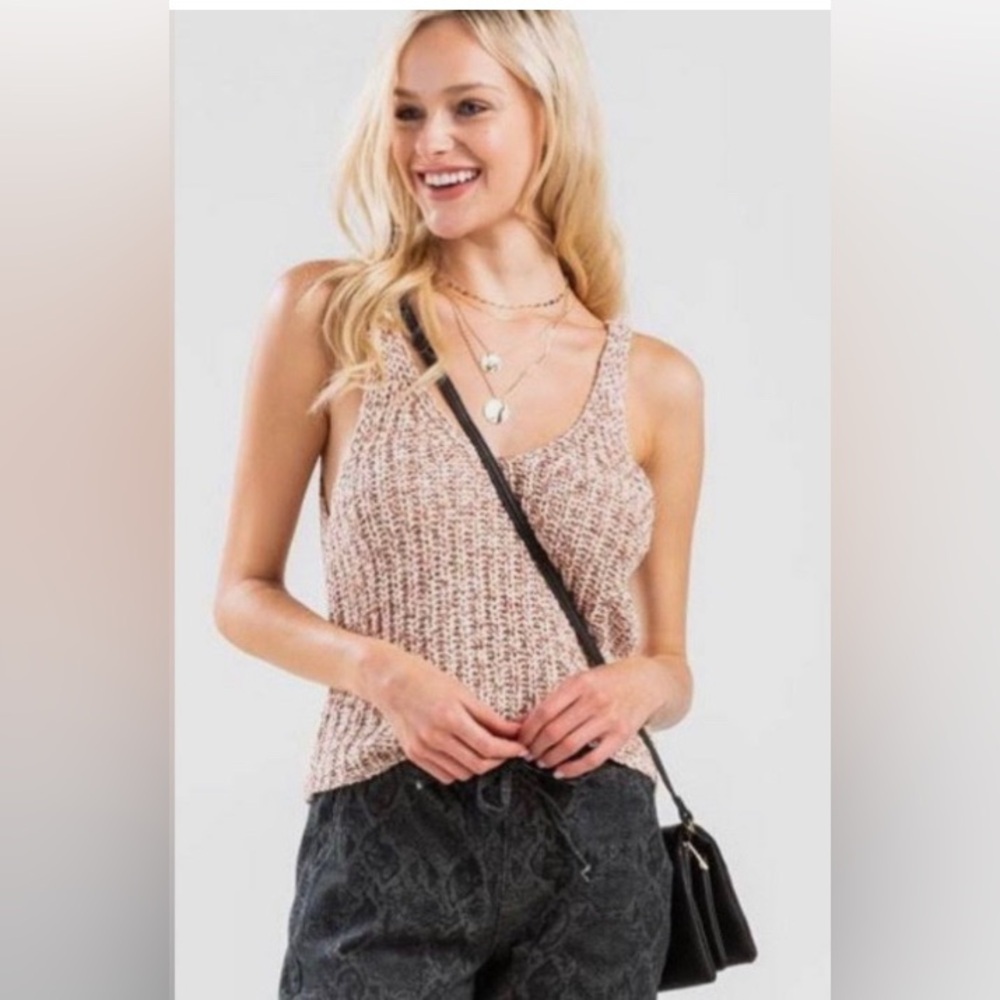 Moon & Madison Light Dusty Pink Crochet Bohemian Crop Tank Top Large EUC
